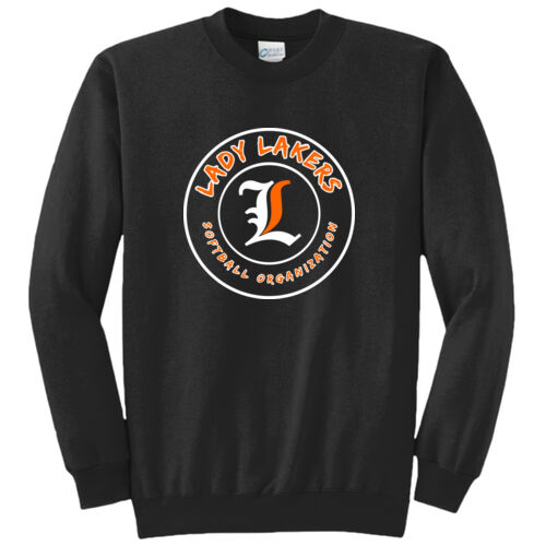 Lady Lakers Softball White - Orange Front Design LL5 on a Port & Company® - Core Fleece Crewneck Sweatshirt Thumbnail