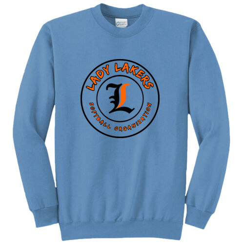 Lady Lakers Softball Black - Orange Front Design LL5 on a Port & Company® - Core Fleece Crewneck Sweatshirt Thumbnail