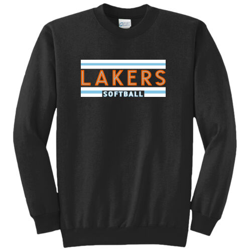 Lady Lakers Softball Orange - Blue Front Design LL2 on a Port & Company® - Core Fleece Crewneck Sweatshirt Thumbnail