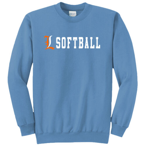 Lady Lakers Softball Orange - White Front Design LL4 on a Port & Company® - Core Fleece Crewneck Sweatshirt Thumbnail