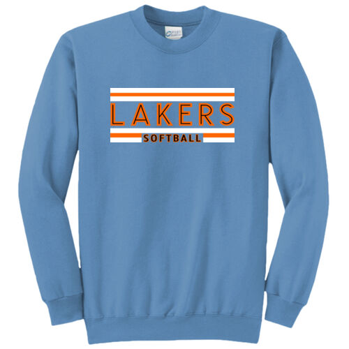Lady Lakers Softball Orange - Black Front Design LL2 on a Port & Company® - Core Fleece Crewneck Sweatshirt Thumbnail
