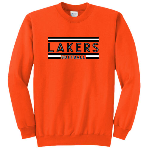 Lady Lakers Softball White - Black Front Design LL2 on a Port & Company® - Core Fleece Crewneck Sweatshirt Thumbnail