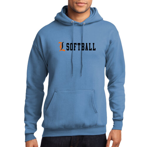 Lady Lakers Softball Orange - Black Front Chest Design LL4 on a Port & Company® - Core Fleece Pullover Hooded Sweatshirt Thumbnail