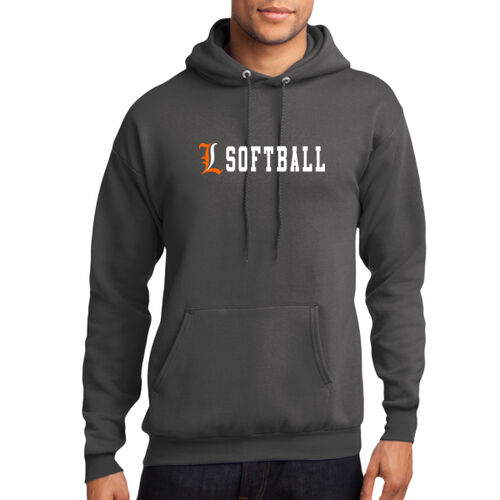 Lady Lakers Softball Orange - White Front Design LL4 on a Port & Company® - Core Fleece Pullover Hooded Sweatshirt Thumbnail