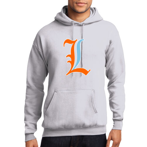 Paris Lakers Orange - Blue Front Design L1 on a Port & Company® - Core Fleece Pullover Hooded Sweatshirt Thumbnail