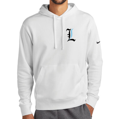 Paris Lakers Black - Blue Left Chest Design L1 on a Nike® - Club Fleece Sleeve Swoosh Pullover Hoodie Thumbnail