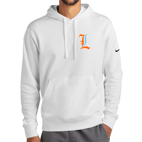 Paris Lakers Orange - Blue Left Chest Design L1 on a Nike® - Club Fleece Sleeve Swoosh Pullover Hoodie Thumbnail