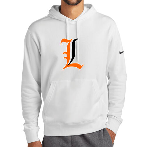 Paris Lakers Orange - Black Front Design L1 on a Nike® - Club Fleece Sleeve Swoosh Pullover Hoodie Thumbnail