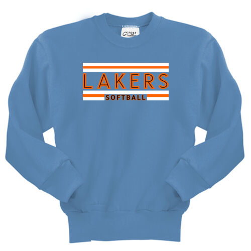 Lady Lakers Softball Orange - Black Front Design LL2 on a Port & Company® - Youth Core Fleece Crewneck Sweatshirt Thumbnail