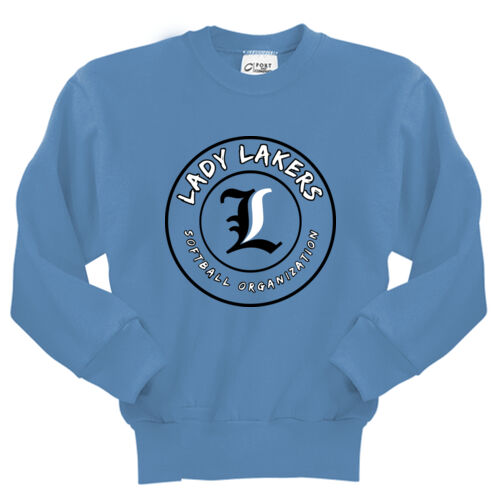 Lady Lakers Softball Black - White Front Design LL5 on a Port & Company® - Youth Core Fleece Crewneck Sweatshirt Thumbnail