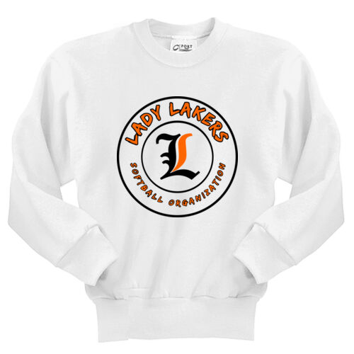 Lady Lakers Softball Black - Orange Front Design LL5 on a Port & Company® - Youth Core Fleece Crewneck Sweatshirt Thumbnail