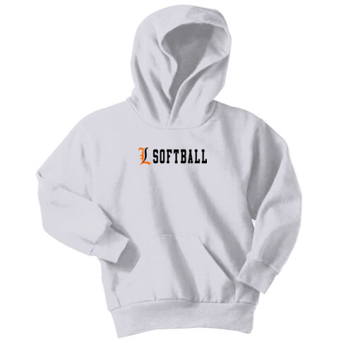 Lady Lakers Softball Orange - Black Front Chest Design LL4 on a Port & Company® - Youth Core Fleece Pullover Hooded Sweatshirt Thumbnail