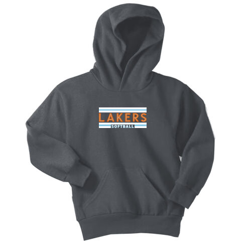 Lady Lakers Softball Orange - Blue Front Design LL2 on a Port & Company® - Youth Core Fleece Pullover Hooded Sweatshirt Thumbnail