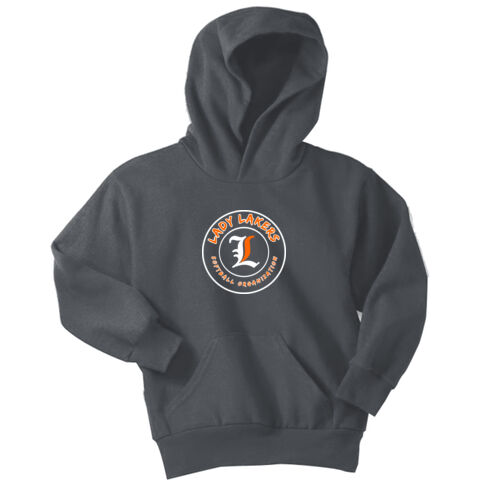 Lady Lakers Softball White - Orange Front Design LL5 on a Port & Company® - Youth Core Fleece Pullover Hooded Sweatshirt Thumbnail