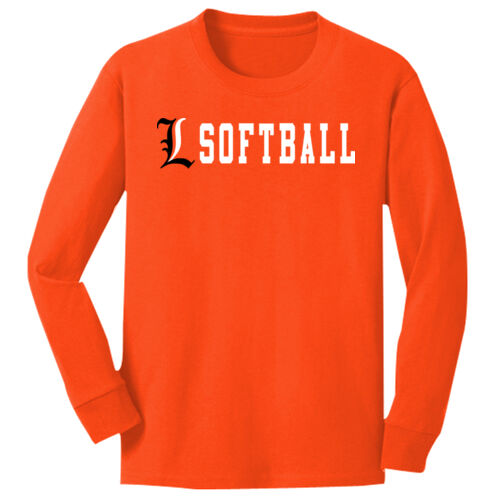 Lady Lakers Softball Black - White Front Chest Design LL4 on a Port & Company® - Youth Long Sleeve Core Cotton Tee Thumbnail