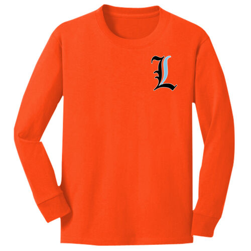 Paris Lakers Black - Blue Left Chest Design L1 on a Port & Company® - Youth Long Sleeve Core Cotton Tee Thumbnail