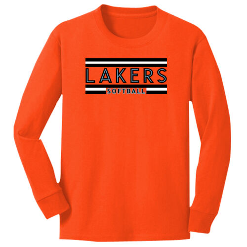Lady Lakers Softball White - Black Front Design LL2 on a Port & Company® - Youth Long Sleeve Core Cotton Tee Thumbnail