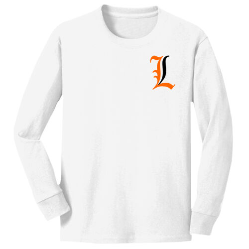 Paris Lakers Orange - Black Left Chest Design L1 on a Port & Company® - Youth Long Sleeve Core Cotton Tee Thumbnail
