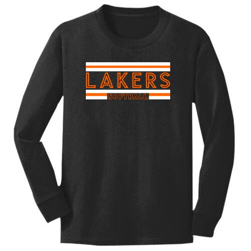 Lady Lakers Softball Orange - Black Front Design LL2 on a Port & Company® - Youth Long Sleeve Core Cotton Tee Thumbnail