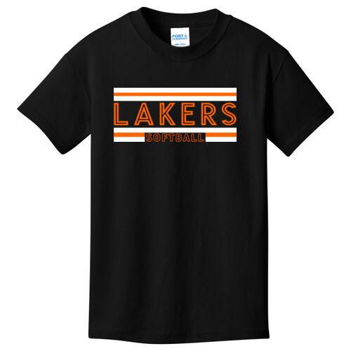 Lady Lakers Softball Orange - Black Front Design LL2 on a Port & Company® - Youth Core Cotton Tee Thumbnail