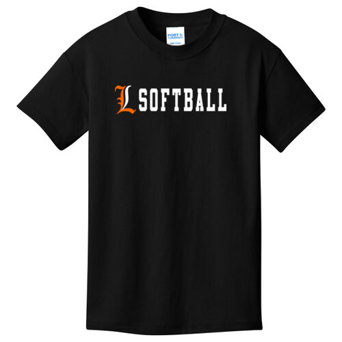 Lady Lakers Softball Orange - White Front Design LL4 on a Port & Company® - Youth Core Cotton Tee Thumbnail