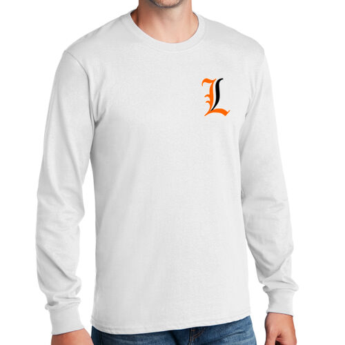 Paris Lakers Orange - Black Left Chest Design L1 on a Port & Company®  - Long Sleeve Core Cotton Tee Thumbnail