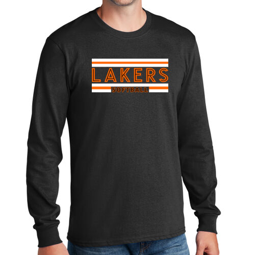 Lady Lakers Softball Orange - Black Front Design LL2 on a Port & Company® - Long Sleeve Core Cotton Tee Thumbnail