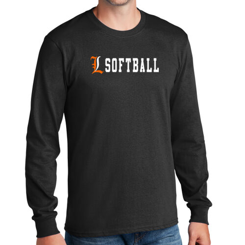 Lady Lakers Softball Orange - White Front Design LL4 on a Port & Company® - Long Sleeve Core Cotton Tee Thumbnail