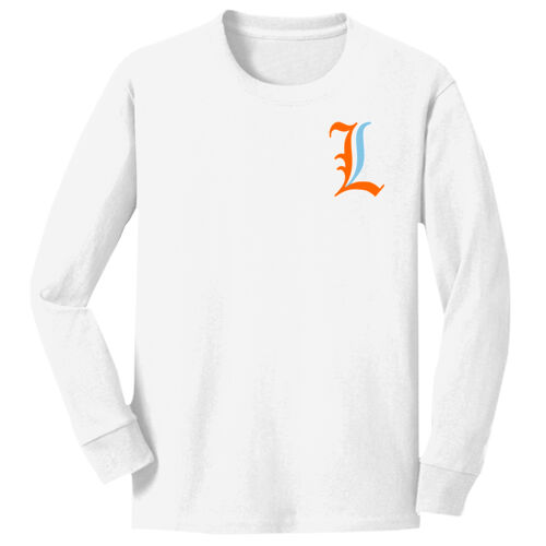 Paris Lakers Orange - Blue Left Chest Design L1 on a Port & Company® - Youth Long Sleeve Core Cotton Tee Thumbnail
