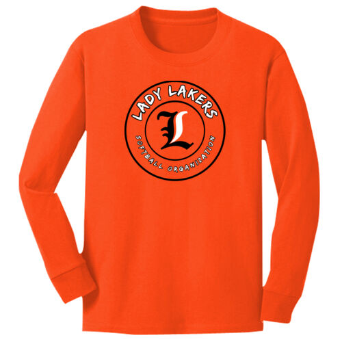 Lady Lakers Softball Black - White Front Design LL5 on a Port & Company® - Youth Long Sleeve Core Cotton Tee Thumbnail