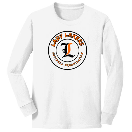 Lady Lakers Softball Black - Orange Front Design LL5 on a Port & Company® - Youth Long Sleeve Core Cotton Tee Thumbnail