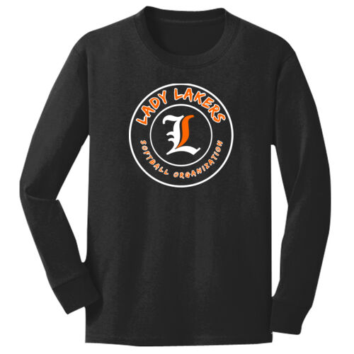 Lady Lakers Softball White - Orange Front Design LL5 on a Port & Company® - Youth Long Sleeve Core Cotton Tee Thumbnail