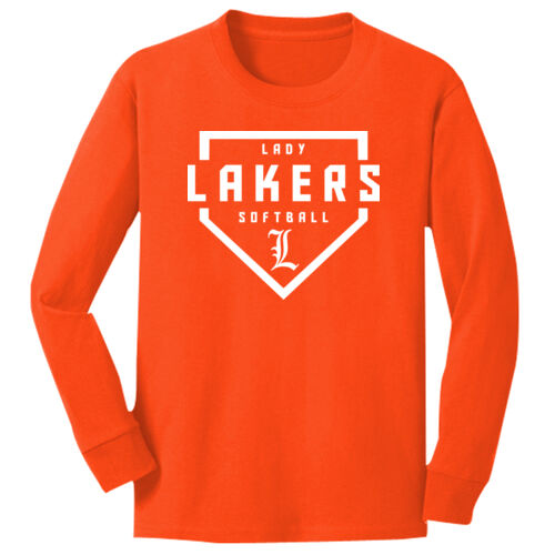 Lady Lakers Softball White Front Design LL1 on a Port & Company® - Youth Long Sleeve Core Cotton Tee Thumbnail