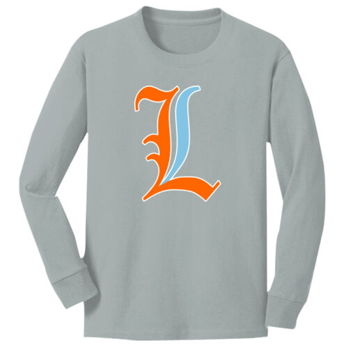 Paris Lakers Orange - Blue Front Design L1 on a Port & Company® - Youth Long Sleeve Core Cotton Tee Thumbnail