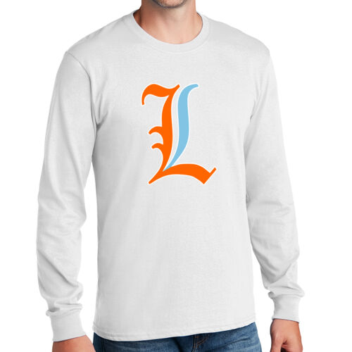 Paris Lakers Orange - Blue Front Design L1 on a Port & Company® - Long Sleeve Core Cotton Tee Thumbnail