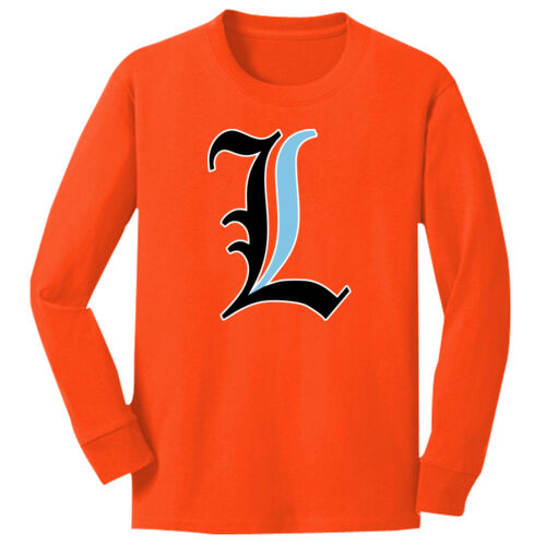 Paris Lakers Black - Blue Front Design L1 on a Port & Company® - Youth Long Sleeve Core Cotton Tee Thumbnail