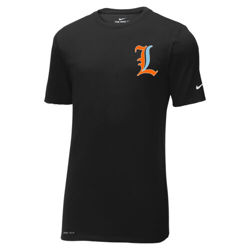 Paris Lakers Orange - Blue Left Chest Design L1 on a Port & Company®  - Dri FIT Cotton/Poly Tee Thumbnail