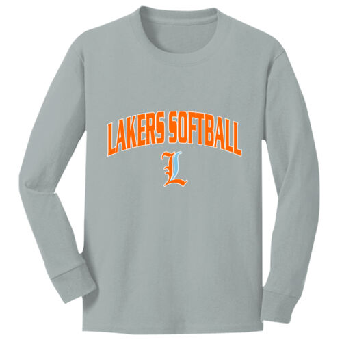 Lakers Softball Orange - Blue Front Design LS1 on a Port & Company® - Youth Long Sleeve Core Cotton Tee Thumbnail
