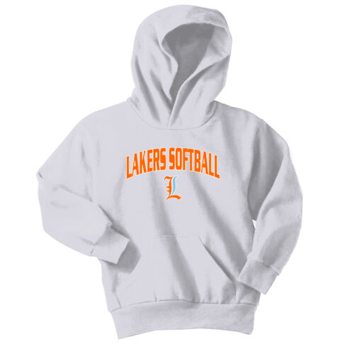 Lakers Softball Orange - Blue Front Design LS1 on a Port & Company® - Youth Core Fleece Pullover Hooded Sweatshirt Thumbnail