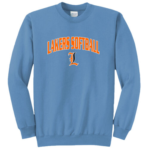 Lakers Softball Orange - Black Front Design LS1 on a Port & Company® - Core Fleece Crewneck Sweatshirt Thumbnail