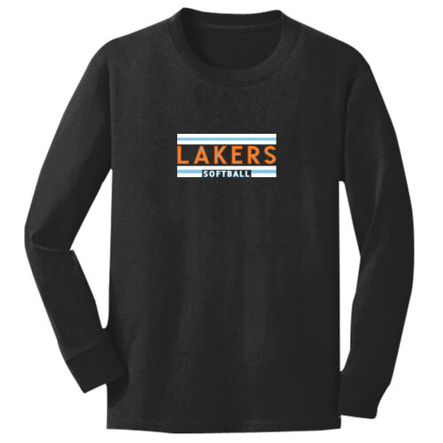 Lakers Softball Orange - Blue Front Design LS2 on a Port & Company® - Youth Long Sleeve Core Cotton Tee Thumbnail