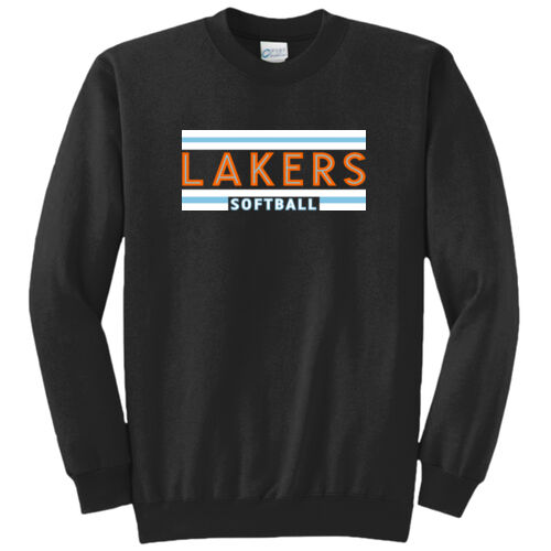 Lakers Softball Orange - Blue Front Design LS2 on a Port & Company® - Core Fleece Crewneck Sweatshirt Thumbnail
