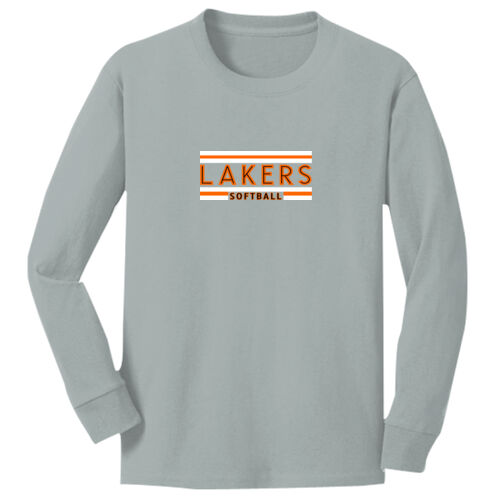 Lakers Softball Orange - Black Front Design LS2 on a Port & Company® - Youth Long Sleeve Core Cotton Tee Thumbnail