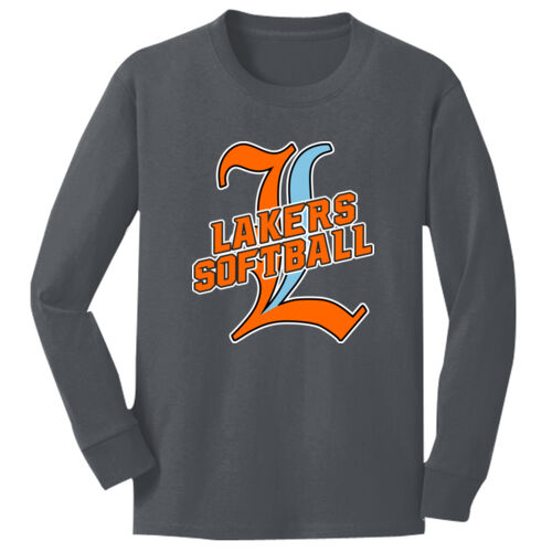 Lakers Softball Orange - Blue Front Design LS3 on a Port & Company® - Youth Long Sleeve Core Cotton  Thumbnail