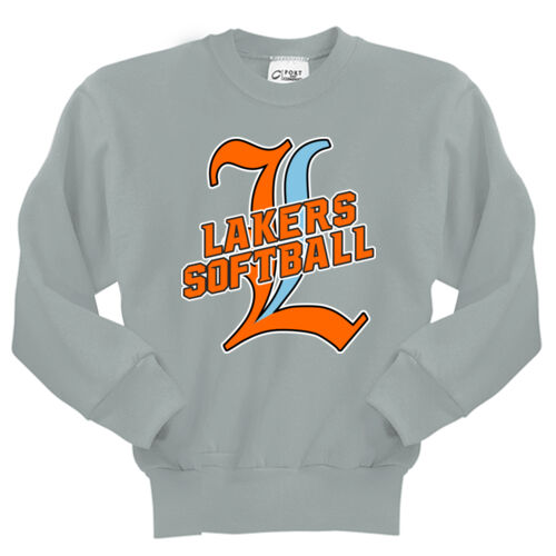 Lakers Softball Orange - Blue Front Design LS3 on a Port & Company® - Youth Core Fleece Crewneck Swe Thumbnail