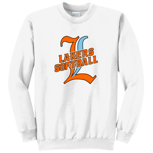 Lakers Softball Orange - Blue Front Design LS3 on a Port & Company® - Core Fleece Crewneck Sweatshirt Thumbnail