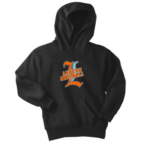 Lakers Softball Orange - Blue Front Design LS3 on a Port & Company® - Youth Core Fleece Pullover Hoo Thumbnail