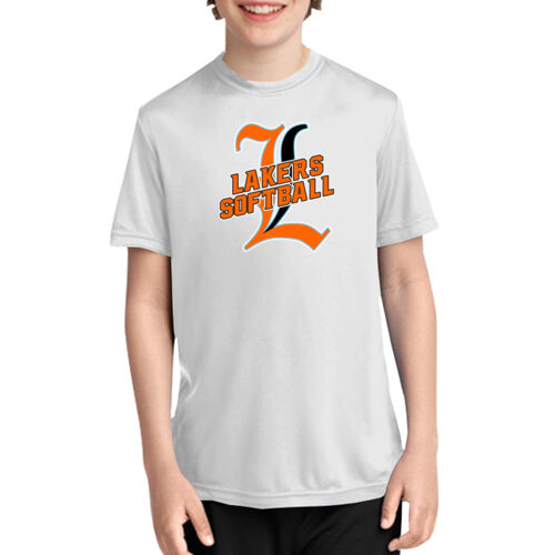 Lakers Softball Orange - Black Front Design LS3 on a Port & Company®  - Youth Performance Tee Thumbnail