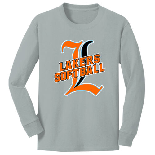 Lakers Softball Orange - Black Front Design LS3 on a Port & Company®  - Youth Long Sleeve Core Cotto Thumbnail