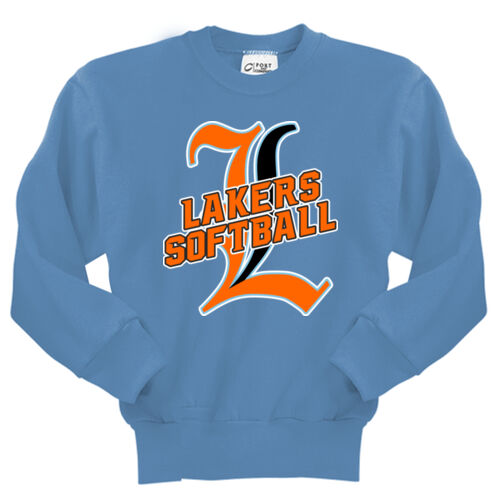 Lakers Softball Orange - Black Front Design LS3 on a Port & Company®  - Youth Core Fleece Crewneck S Thumbnail